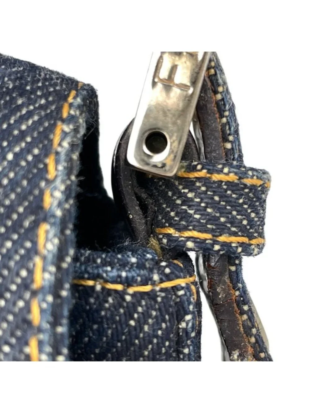 Fendi Zucca Pattern Mamma Baguette Beads Embroidery Shoulder Bag Denim Navy - Picture 11 of 15